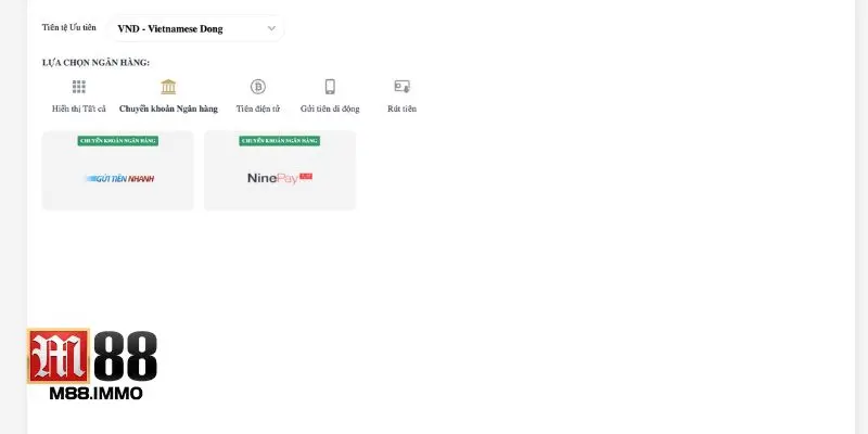 Nạp tiền M88 qua chuyển khoản ngân hàng